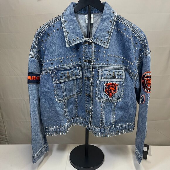 Chicago Bears G-III 4 Her By Carl Banks Women's First Finish Denim Studded Jacke - Picture 1 of 16